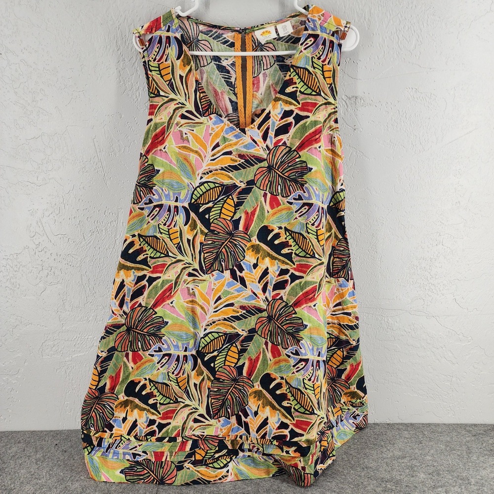 C&C California Tropical Floral Linen Sleeveless Shift Mini Dress Womens Medium